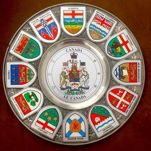Vintage Collector's Plate Of Canada With Flags of The Canadian Provinces
